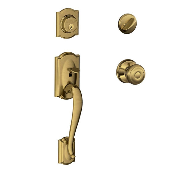 Schlage F60VCAMXGEO609 Camelot Georgian Handle Set, Antique Brass