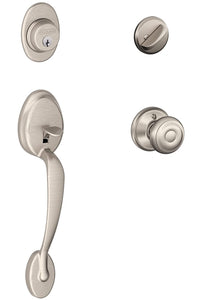 Schlage F 60VPLY/GEO619 Plymouth Handle Set With Georgian Knob Interior, Satin Nickel