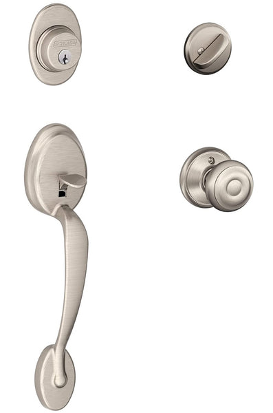 Schlage F 60VPLY/GEO619 Plymouth Handle Set With Georgian Knob Interior, Satin Nickel