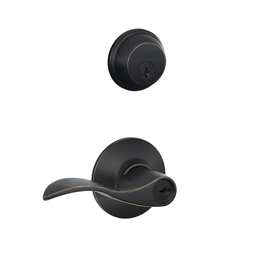 Schlage FB50NVACC716 Cylinder Deadbolt & Keyed Accent Lever, Aged Bronze