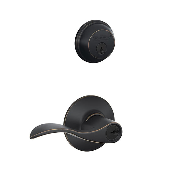 Schlage FB50NVACC716 Cylinder Deadbolt & Keyed Accent Lever, Aged Bronze