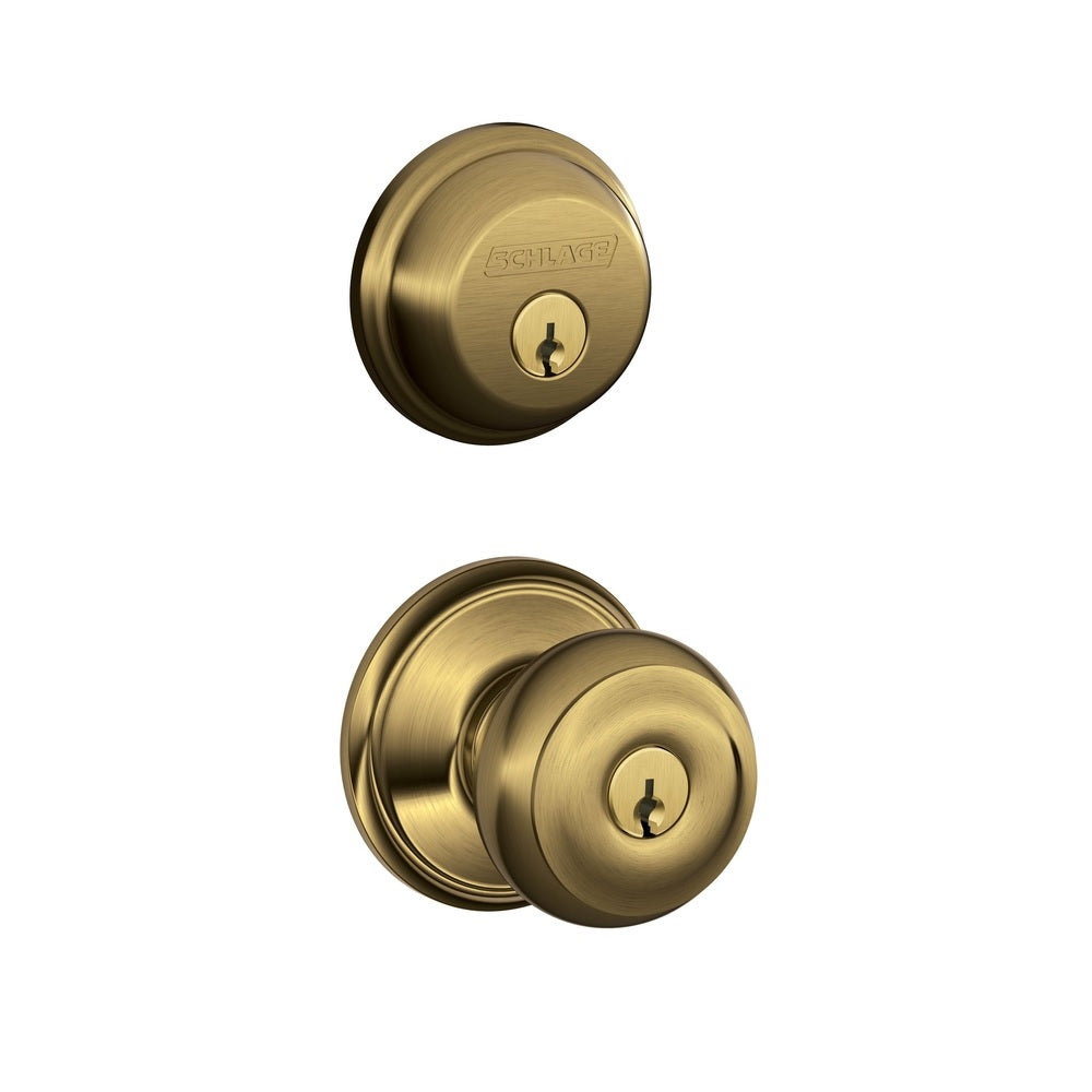 Schlage FB50NVGEO609 Georgian Keyed Entry with Deadbolt, Antique Brass