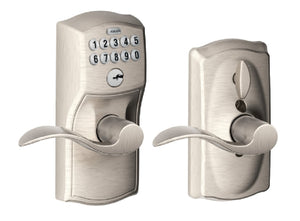 Schlage FE595VCAMXACC619 Camelot Trim Accent Entry Lever Lockset, Satin Nickel