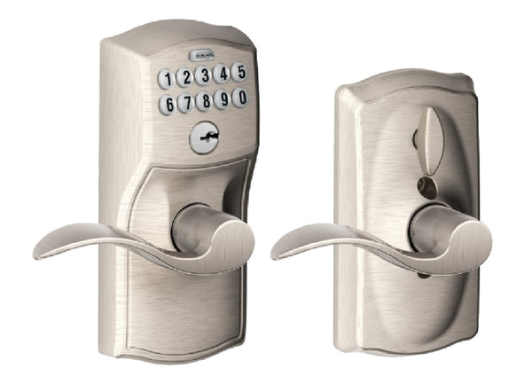 Schlage FE595VCAMXACC619 Camelot Trim Accent Entry Lever Lockset, Satin Nickel