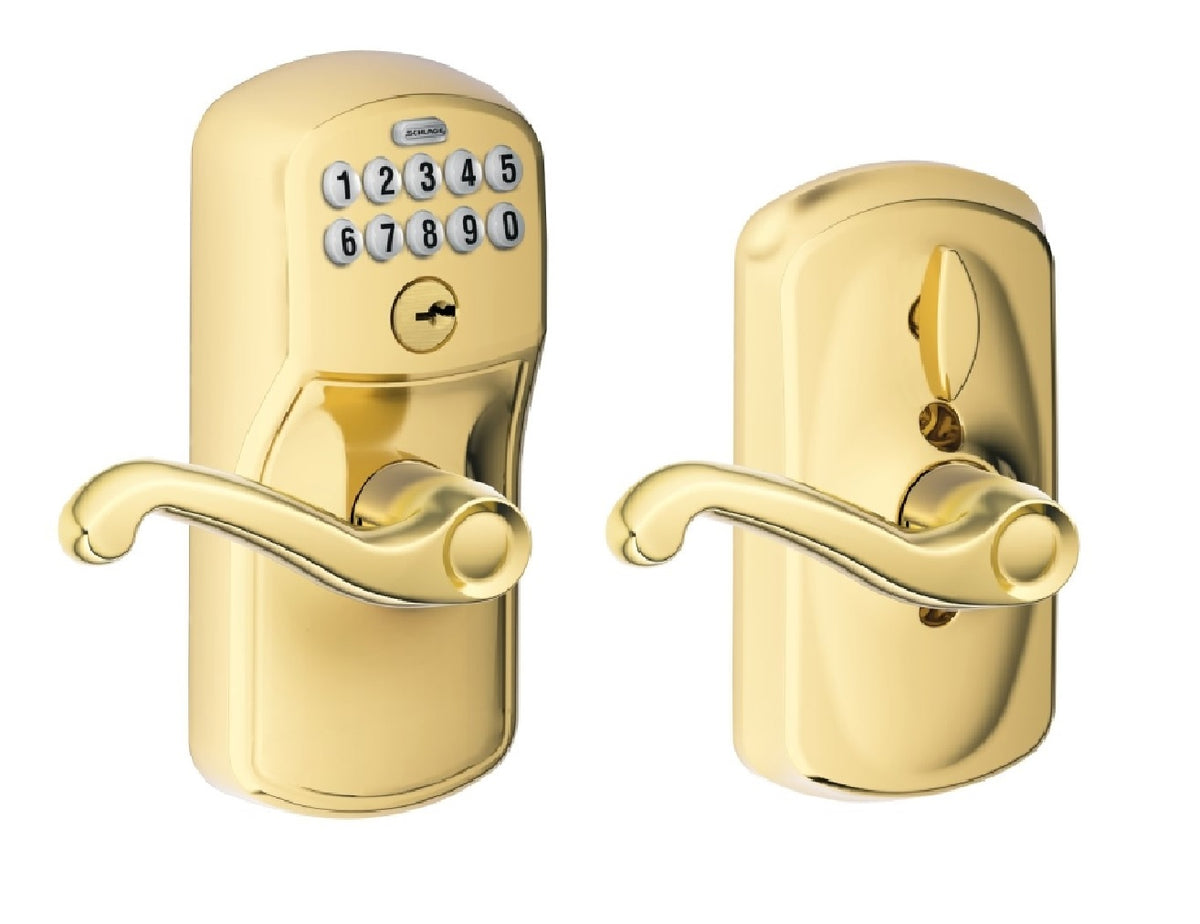 Schlage FE595VPLYXFLA505 Plymouth Keypad Flair Lever w/Flex Lock, Bright Brass