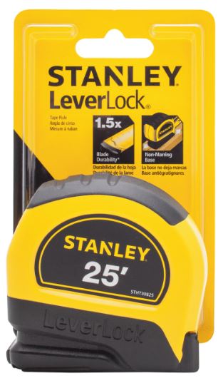 Stanley STHT30825 Leverlock Measuring Tape, Black/Yellow, 1" x 25'