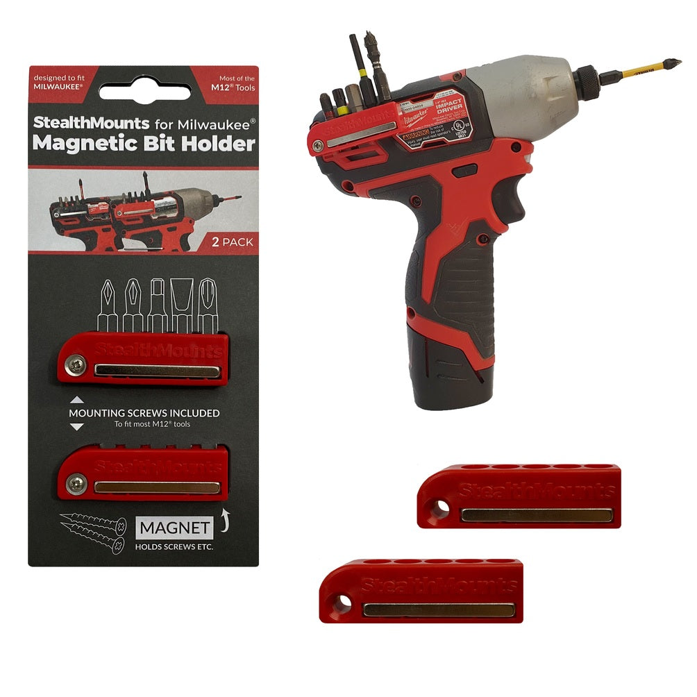 StealthMounts BH-MW12-RED-2 Magnetic Bit Holder for Milwaukee M12 Tools, Red