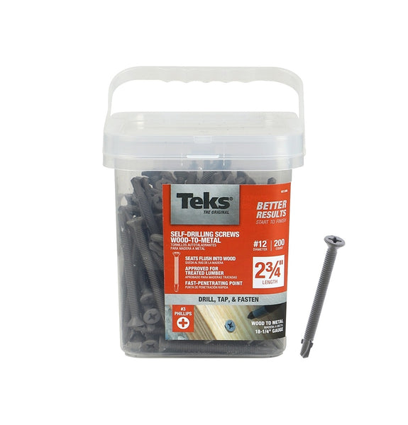 Teks 21386 Phillips Flat-Head Self-Tapping Screw w/Wing, #12 x 2-3/4", 200-Ct