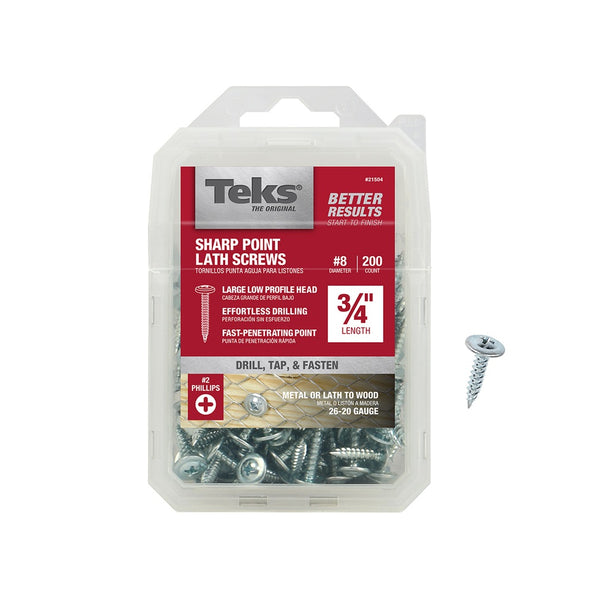 Teks 21504 Truss-Head Phillips Sharp-Point Lath Screws, #8 x 3/4", 200-Count