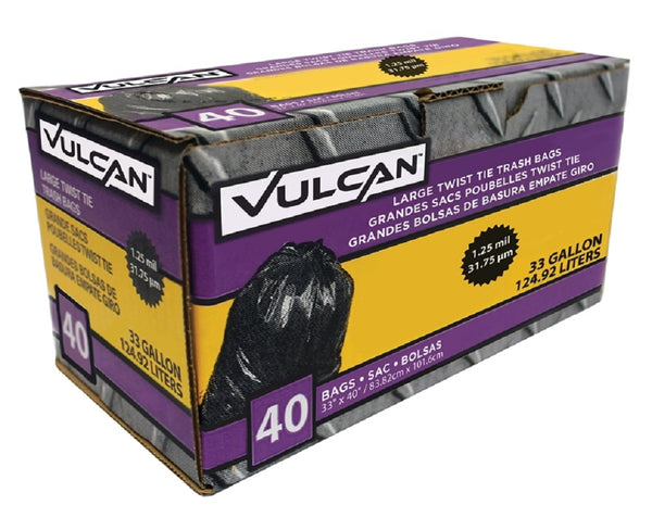 Vulcan 33308 Trash Bag, With Ties, Black1.25m