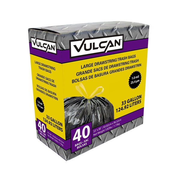 Vulcan FG-O3812-03 Trash Bags, 33 Gallon Capacity, Black