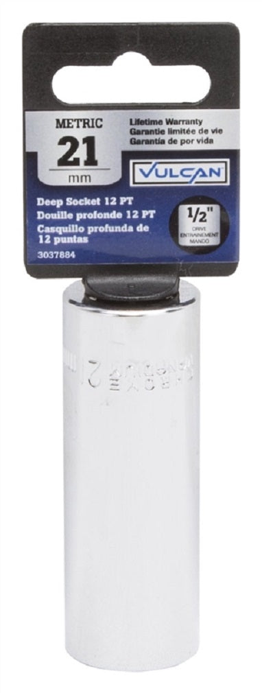 Vulcan MT6528982 Drive Deep Socket,  1/2", 21 mm, 12 Point