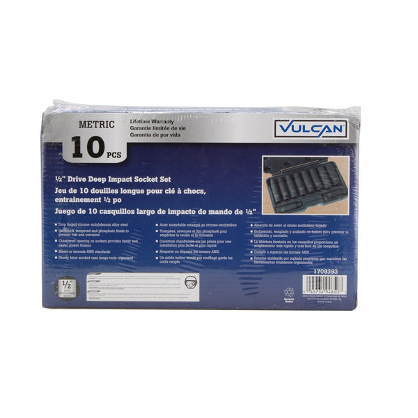 Vulcan MTI10-M Deep Impact Socket Set, Chrome Molybdenum Steel