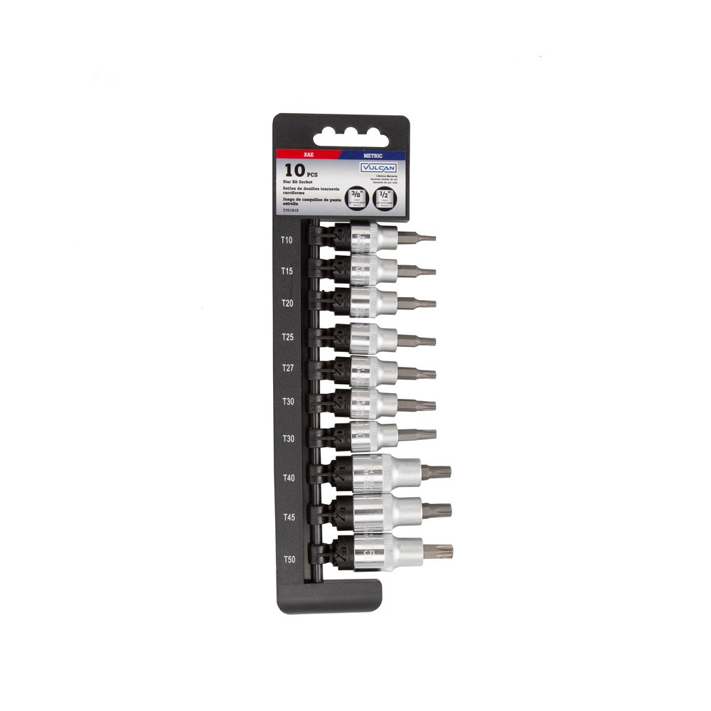 Vulcan TS1010-P Star Bit Socket Set, Chrome Vanadium Steel