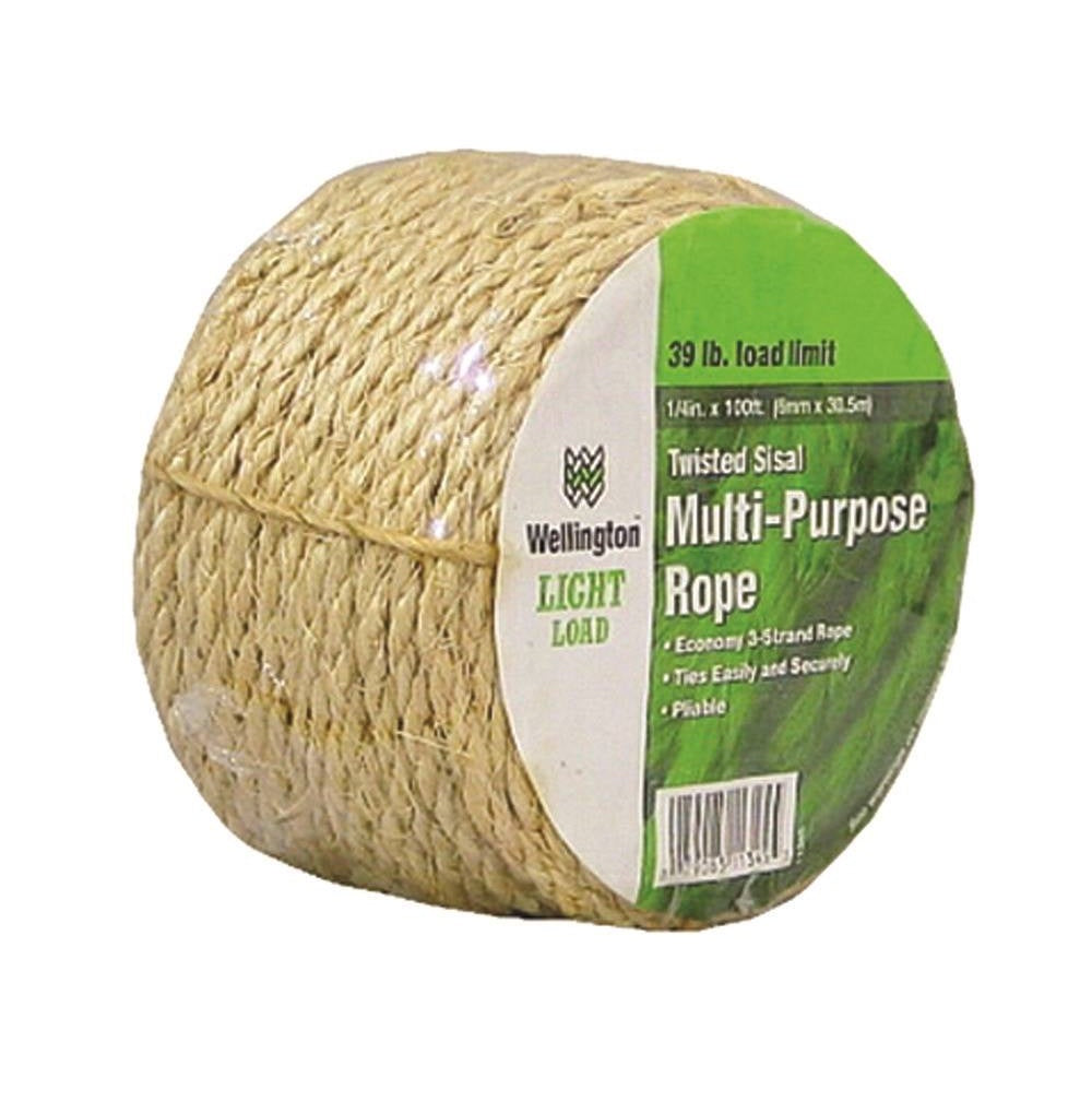 Wellington M1016C0100 Twisted Sisal Multi-Purpose Rope, 1/4 in x 100 Ft