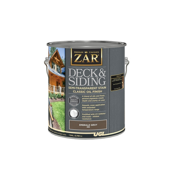 Zar 68613 Deck and Siding Semi-Transparent Stain, Emerald Grey, 1 Gallon